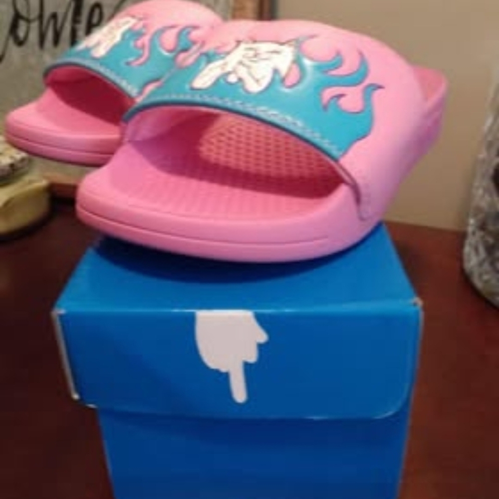 New! Zumiez Ripndip Lord Nermal Pink & Blue Slides Sandals - Picture 2 of 4